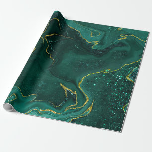 Turquoise gold marbling design wrapping paper