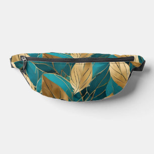 Turquoise Gold Modern Boho Leaves Collection Bum Bags