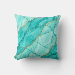 Turquoise + Gold Modern Luxury Marble Throw Pillow