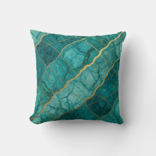 Turquoise + Gold Modern Luxury Marble Throw Pillow