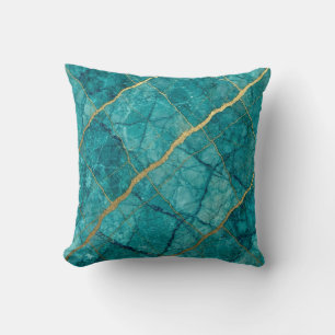 Turquoise + Gold Modern Luxury Marble Throw Pillow
