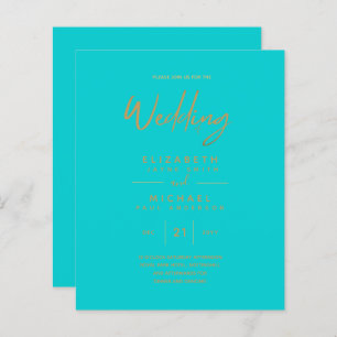 Turquoise Gold Modern Simple Wedding Invitation