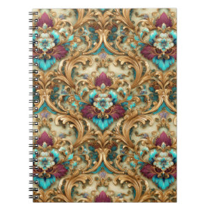 Turquoise & Gold Ornate Damask Notebook