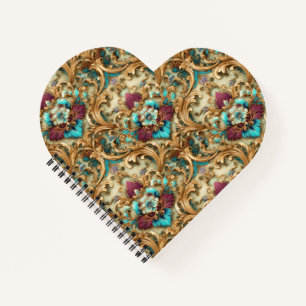 Turquoise & Gold Ornate Damask Notebook