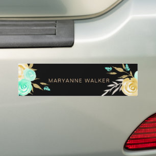 turquoise gold peonies monogram bumper sticker