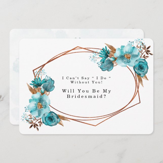 Turquoise Gold Peony Will You Be My Bridesmaid Invitation (Front/Back)