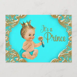 Turquoise Gold Prince Baby Shower Invitation