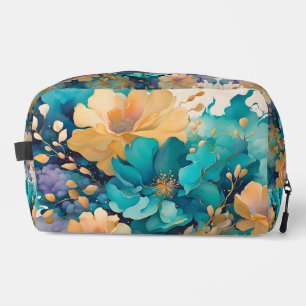 Turquoise Gold Purple Navy Watercolor Flowers Dopp Kit