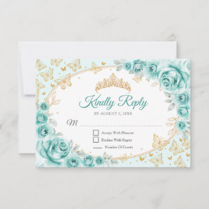 Turquoise Gold Quinceanera Reply RSVP Card