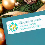 Turquoise Gold Snowflake Simple Modern Address Return Address Label<br><div class="desc">A bold, simple, graphic visual of a faux turquoise and gold foil snowflake, teal blue calligraphy script, and playful, whimsical turquoise typography overlay a white background. Help usher in the Christmas, Hanukkah, and New Year holiday season whenever you use this stylish and modern custom return address label. Personalize with your...</div>