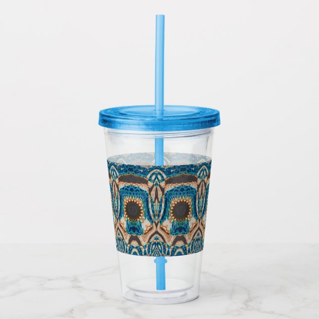 Turquoise Gold Sun Southwestern Art Acrylic Tumbler (Front)