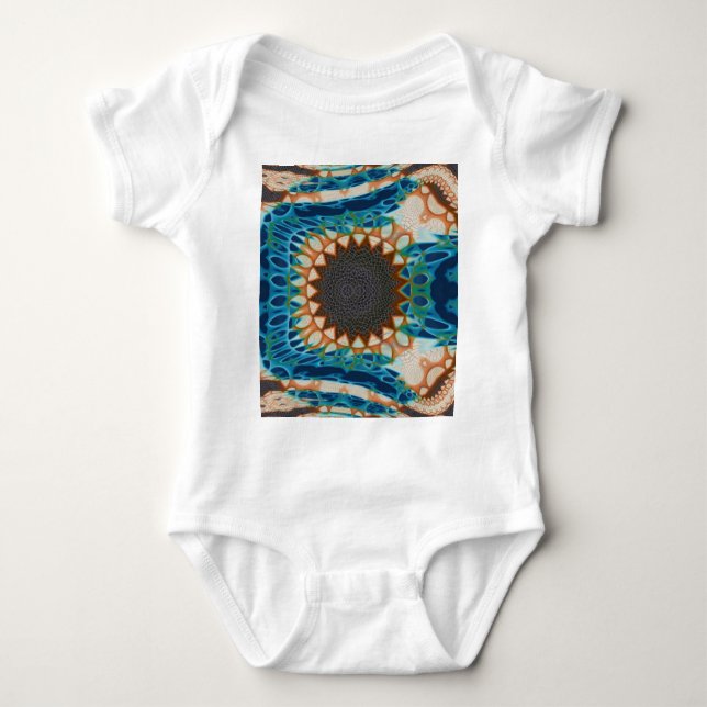 Turquoise Gold Sun Southwestern Art Baby Bodysuit (Front)