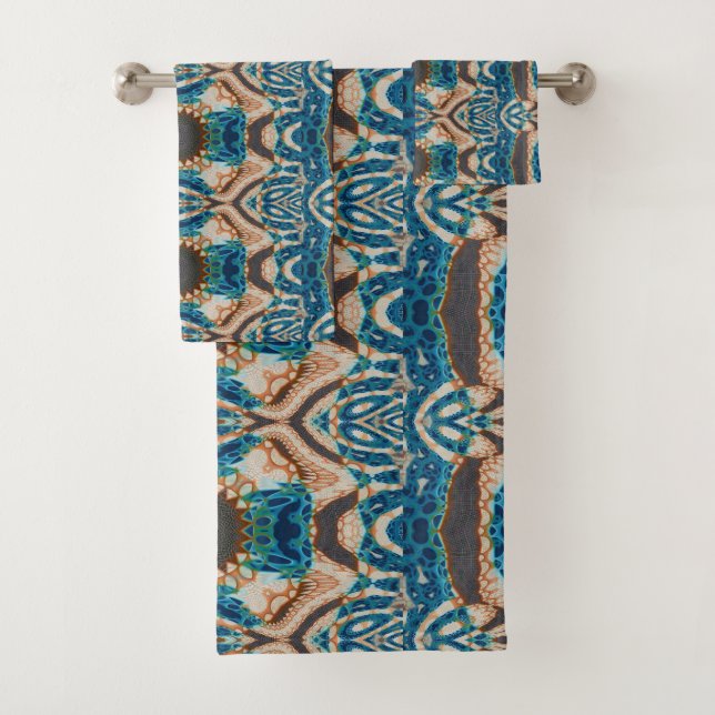 Turquoise Gold Sun Southwestern Art Bath Towel Set (Insitu)