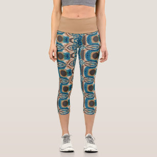 Turquoise Gold Sun Southwestern Art Capri Leggings