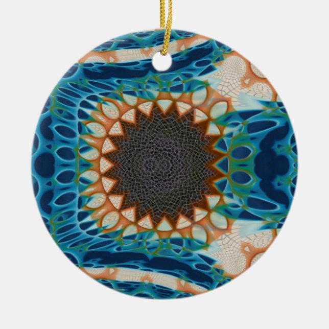 Turquoise Gold Sun Southwestern Art Ceramic Ornament (Front)