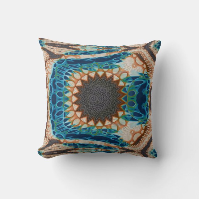 Turquoise Gold Sun Southwestern Art Cushion (Front)