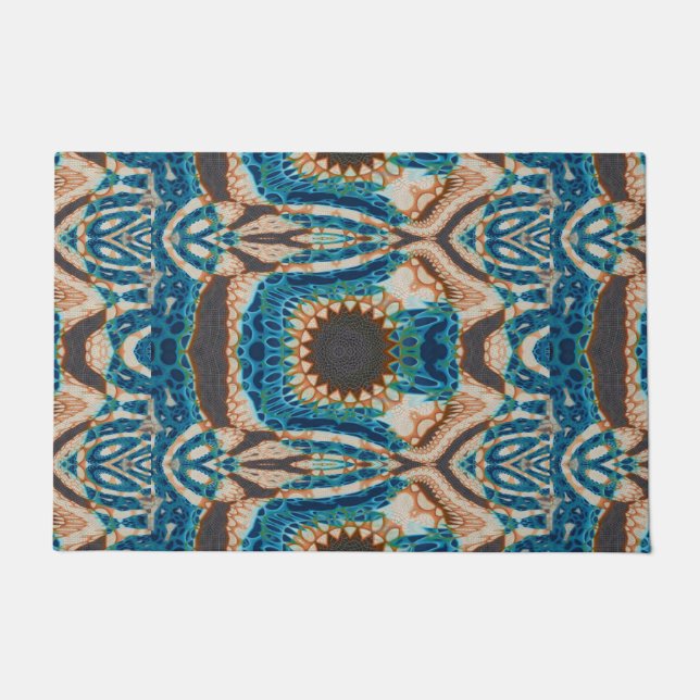 Turquoise Gold Sun Southwestern Art Doormat (Front)