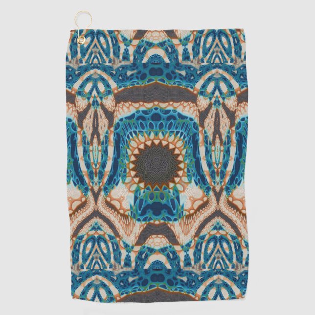 Turquoise Gold Sun Southwestern Art Golf Towel (Front)