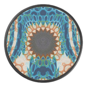 Turquoise Gold Sun Southwestern Art Hockey Puck