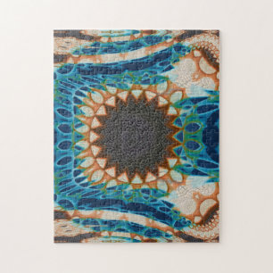 Turquoise Gold Sun Southwestern Art Jigsaw Puzzle