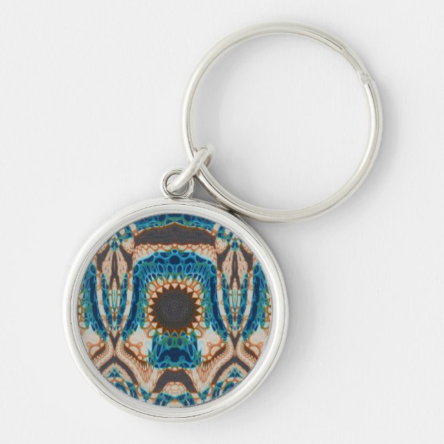 Turquoise Gold Sun Southwestern Art Key Ring (Front)