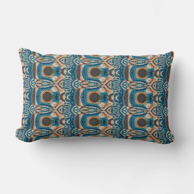 Turquoise Gold Sun Southwestern Art Lumbar Cushion (Front)