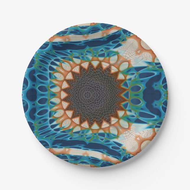 Turquoise Gold Sun Southwestern Art Paper Plate (Front)