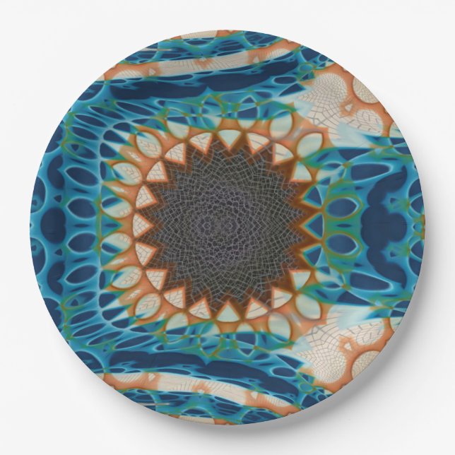 Turquoise Gold Sun Southwestern Art Paper Plate (Front)