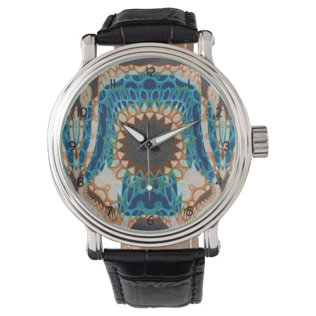 Turquoise Gold Sun Southwestern Art Watch (Front)