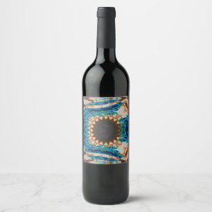 Turquoise Gold Sun Southwestern Art Wine Label