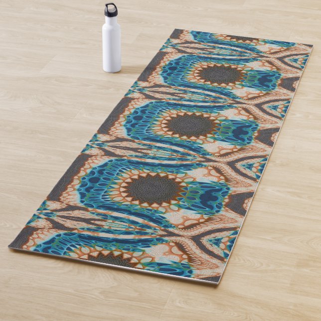 Turquoise Gold Sun Southwestern Art Yoga Mat (In Situ)