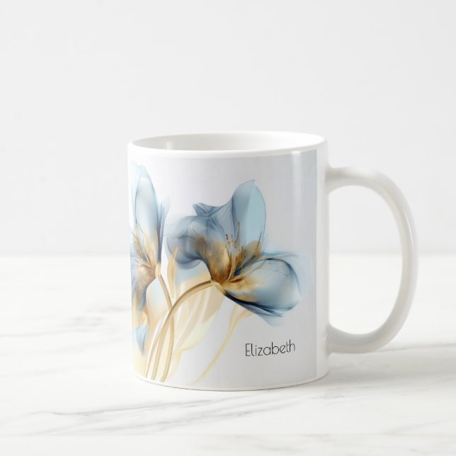 Turquoise Gold Transparent Haze Flower | Your Name Coffee Mug (Right)