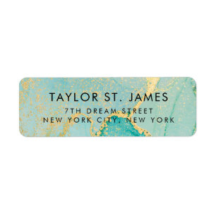 Turquoise Gold Watercolor Vintage Label Return Address Label