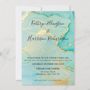 Turquoise Gold Watercolor Wedding Invitation
