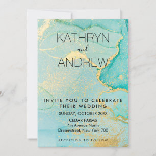 Turquoise Gold Wedding Invitation