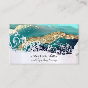 *~* Turquoise Gold White QR Agate AP66 Glam Luxe Business Card