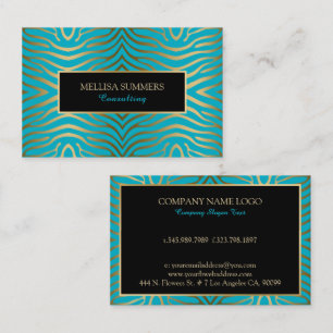 Turquoise & Gold Zebra Stripes Business Card