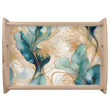 Turquoise Golden Alcohol Ink Abstract