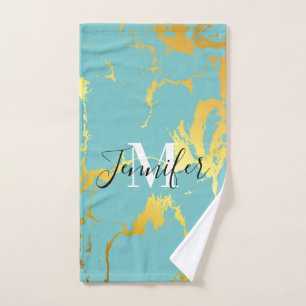 Turquoise Golden Foil Bath Towel Set