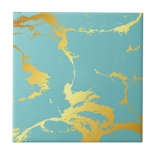 Turquoise Golden Foil Ceramic Tile (Front)