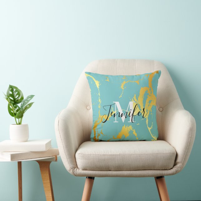 Turquoise Golden Foil Cushion (Chair)