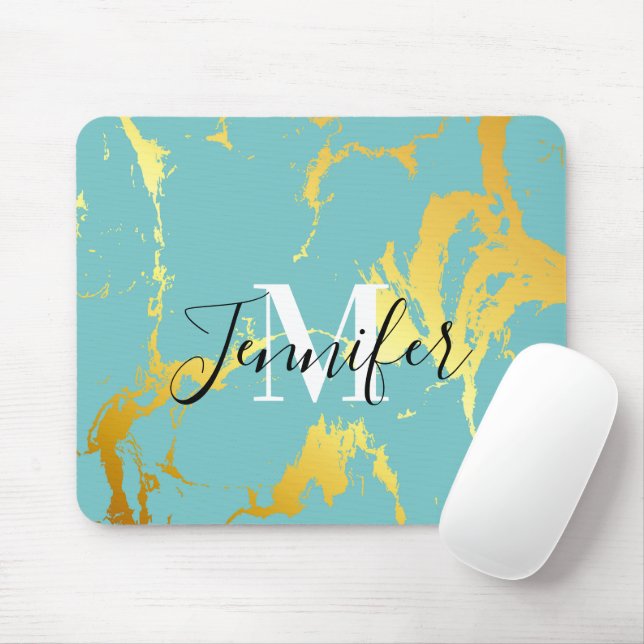 Turquoise Golden Foil Mouse Pad (With Mouse)