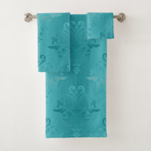 Turquoise Gradient Damask Print Towlet Set