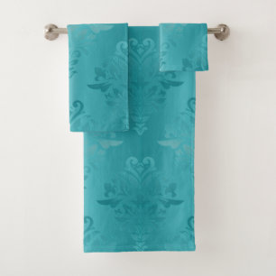 Turquoise Gradient Damask Print Towlet Set