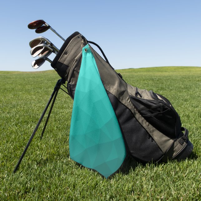 Turquoise gradient geometric mesh pattern golf towel (Green)