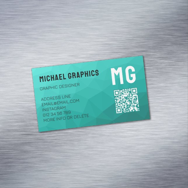 Turquoise gradient geometric mesh pattern QR code Magnetic Business Card (In Situ)