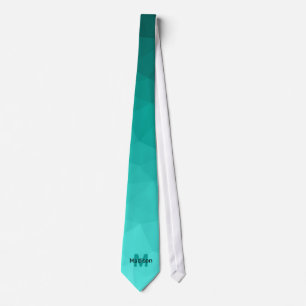 Turquoise gradient geometry mesh pattern Monogram Tie