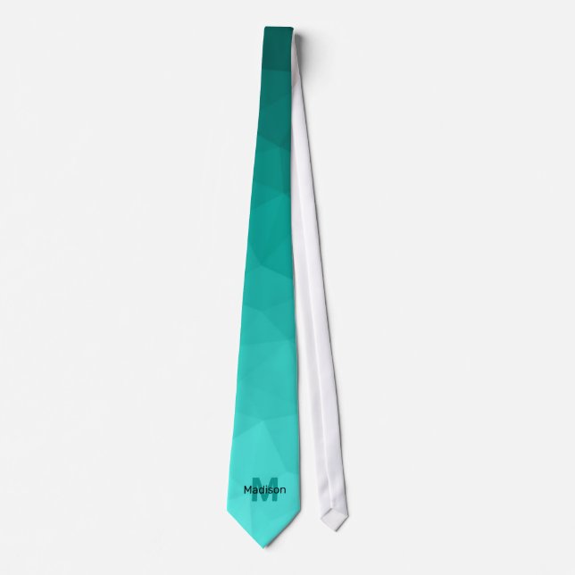 Turquoise gradient geometry mesh pattern Monogram Tie (Front)