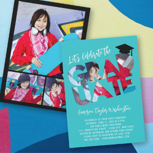 Turquoise Graduate Cutout Photo Graduation Party Invitation