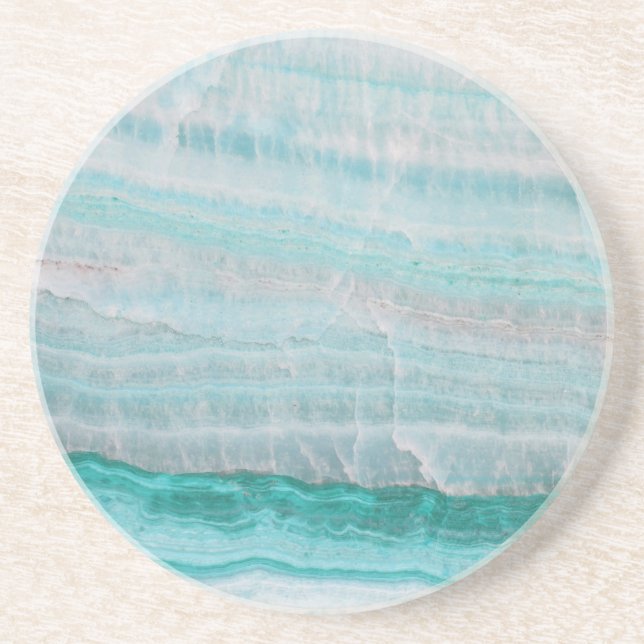 Turquoise Granite Stone Layered Wave Print Coaster (Front)